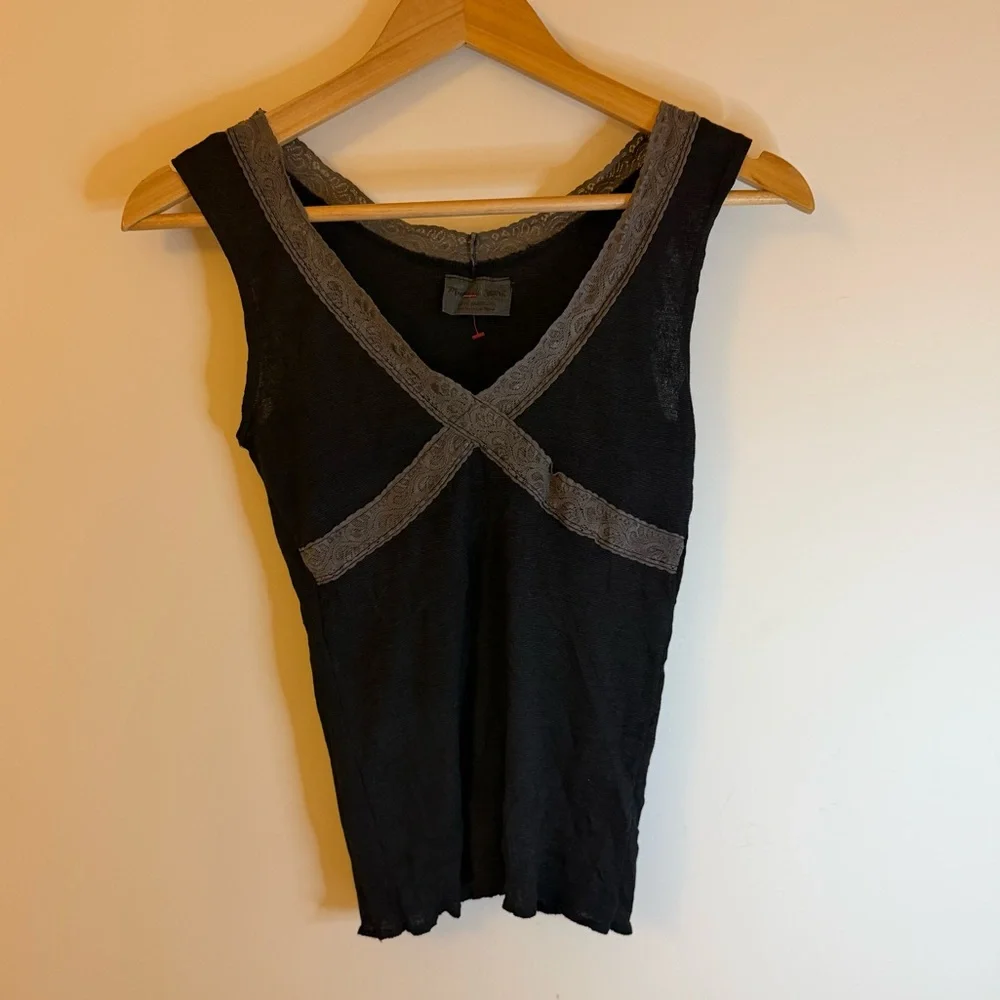 Michael Stars y2k Black Lace Trim Women's Top - Picture 1 of 4